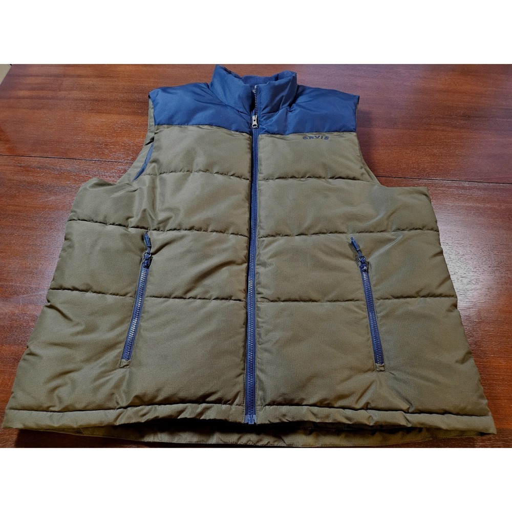 ORVIS Men's Ripstop Puffer Vest Size XL Blue & Olive Green Full ZIP